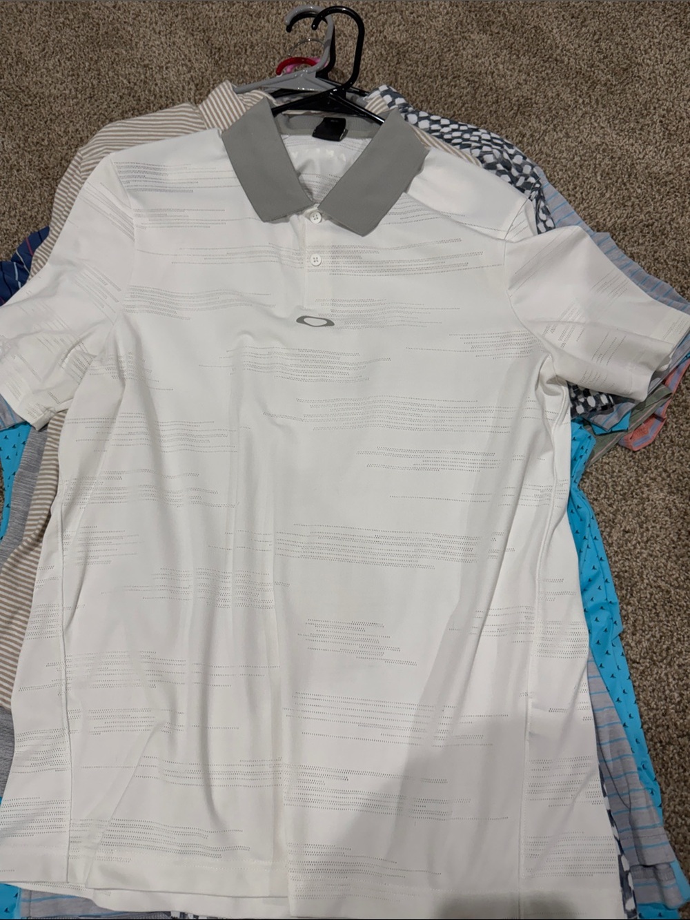 Oakley White Polo with Gray Contrast Collar - Men's